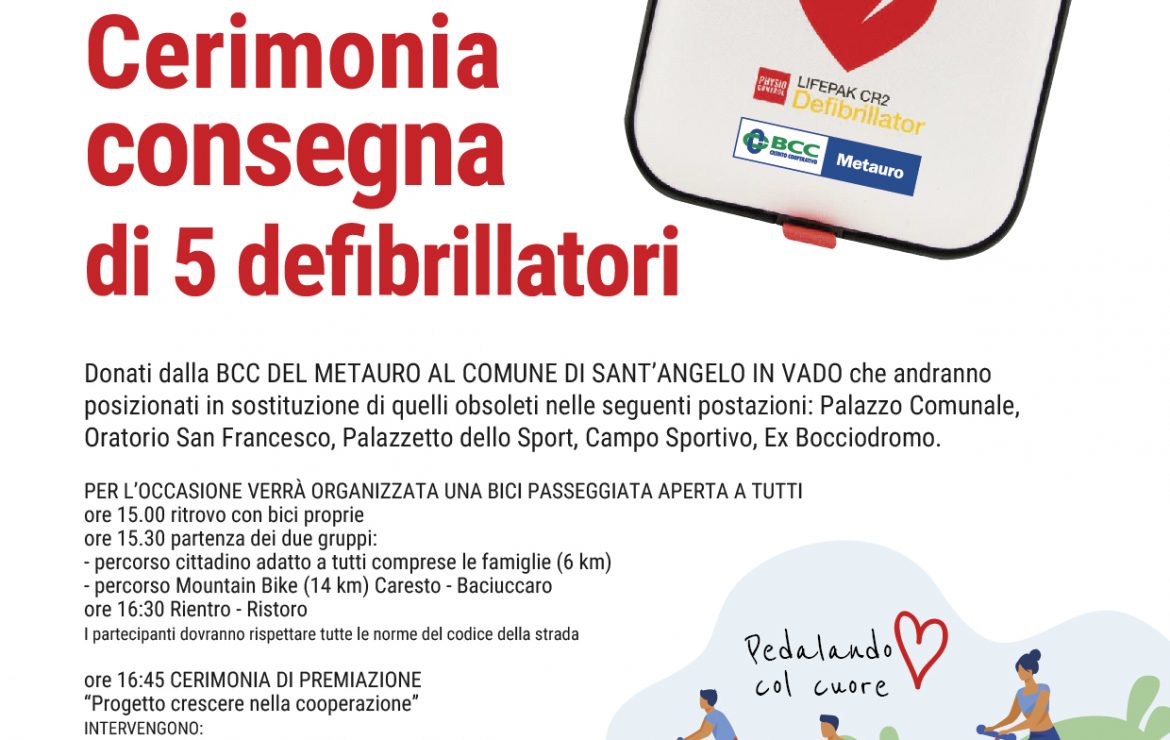 5 DEFIBRILLATORI DI NUOVA GENERAZIONE DONATI DALLA BCC METAURO AL COMUNE DI SANT’ANGELO IN VADO